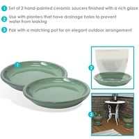 Ceramic Outdoor Flower Pot Saucers Set of 4 - Uv- and Frost-Resistant - Seafoam Glazed Finish - 7-Inch