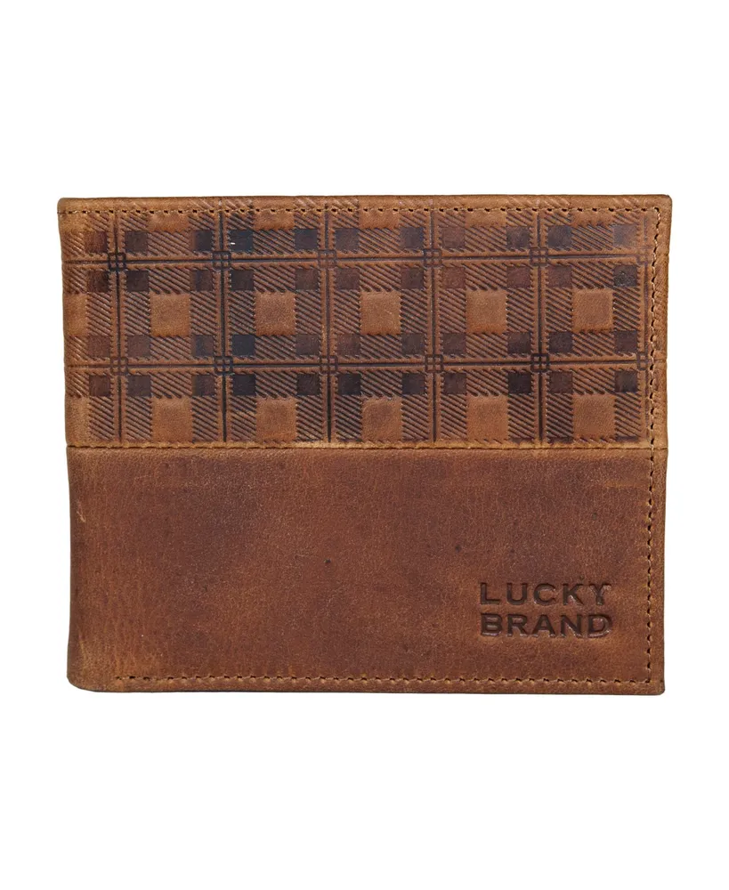 Lucky Brand Men's Plaid Embossed Leather Bifold Wallet