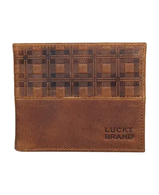 Lucky Brand Men's Plaid Embossed Leather Bifold Wallet