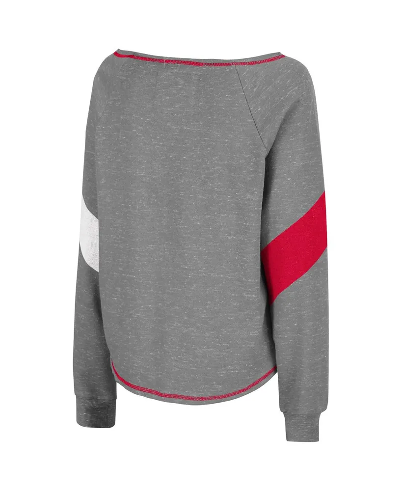 Colosseum Women's Colosseum Heathered Gray Wisconsin Badgers Amped Chevron  Stripe Raglan Boat Neck Pullover Sweatshirt