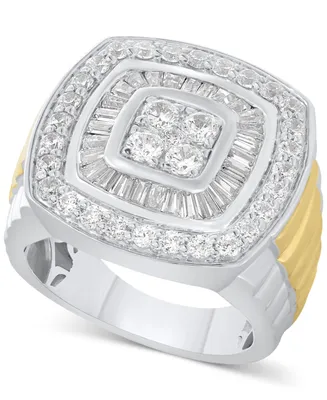 Men's Diamond Baguette & Round Cluster Ring (2 ct. t.w.) in 10k White Gold