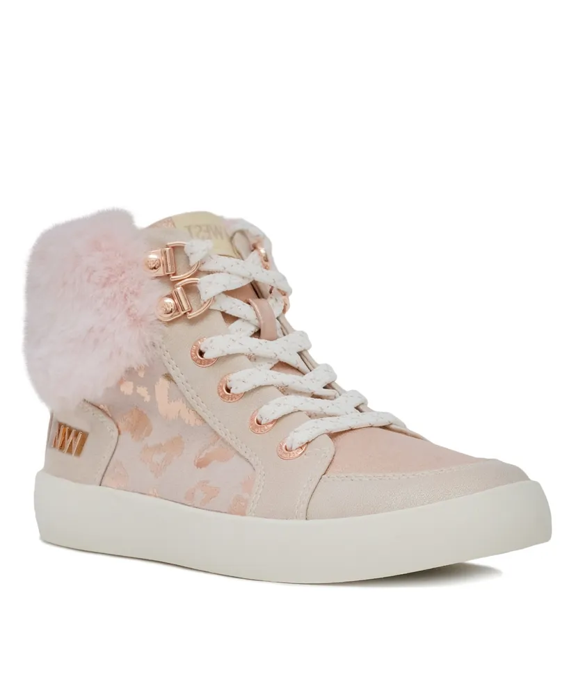 Nine West Little Girls Faux Fur Luna Sneaker Booties - Rose Gold