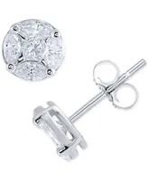 Diamond Princess & Marquise Cluster Stud Earrings (1 ct. t.w.) in 14k White Gold