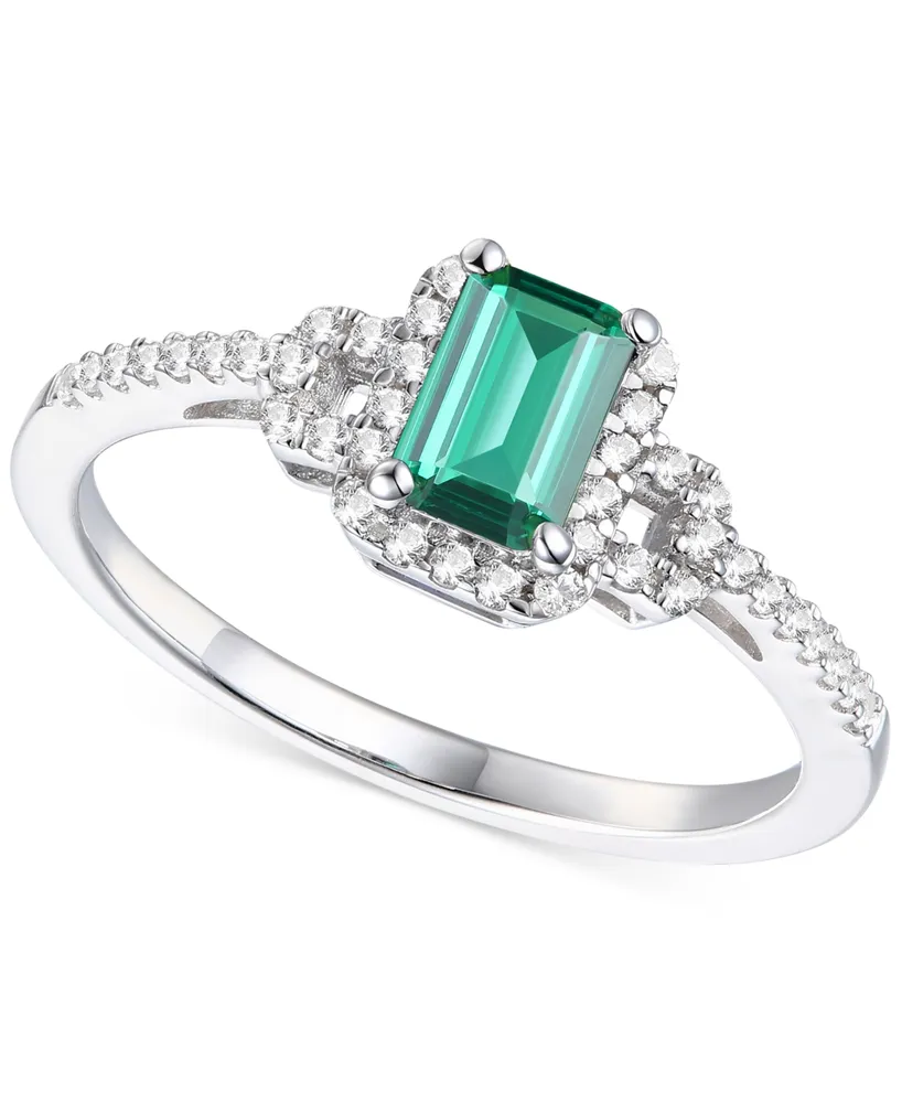 Lab-Grown Emerald (5/8 ct. t.w.) & White Sapphire (1/5 Ring Sterling Silver (Also Ruby Sapphire)