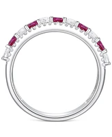 Lab-Grown Emerald (1/3 ct. t.w.) & White Sapphire (5/8 Stack Band Sterling Silver (Also Ruby Sapphire)