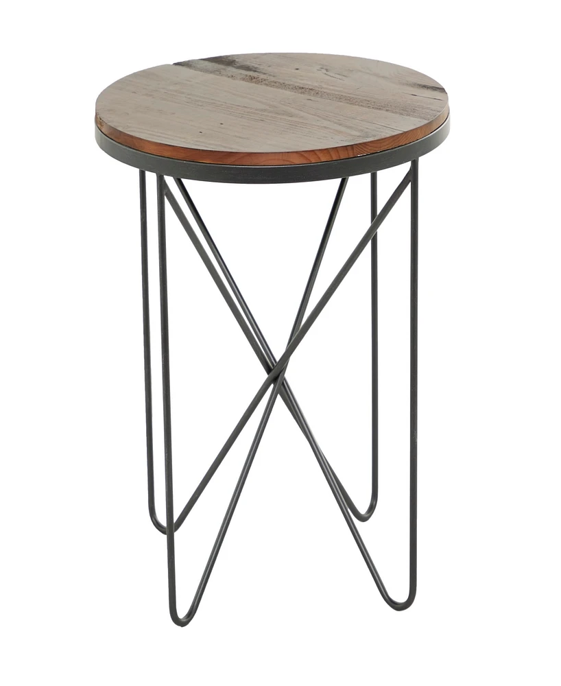 Rosemary Lane Metal Rustic Accent Table with Brown Wood Top, 19" x 19" x 22"