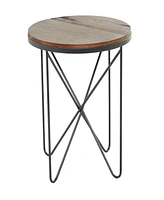 Rosemary Lane Metal Rustic Accent Table with Brown Wood Top, 19" x 19" x 22"