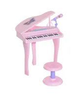 Qaba Kids Play Piano Electronic Keyboard Toy W/ Stool & Microphone Pink