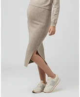 Ripe Maternity Dani Knit Midi Skirt with Split Latte