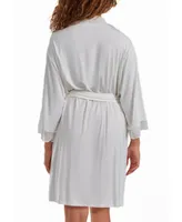 iCollection Women's Cyrus Lace Robe with Mesh Trimmed Sleeves and Self Tie Sash