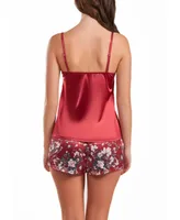iCollection Women's Jenna Contrast Satin Tank and Floral Short Set, 2 Piece