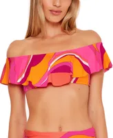 Trina Turk Women's Vivid Vista Printed Ruffled Bandeau Bikini Top, Created for Macy's