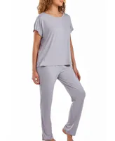 iCollection Women's Jewel Cozy Modal Ultra Soft Sleep Pajama Pant Set