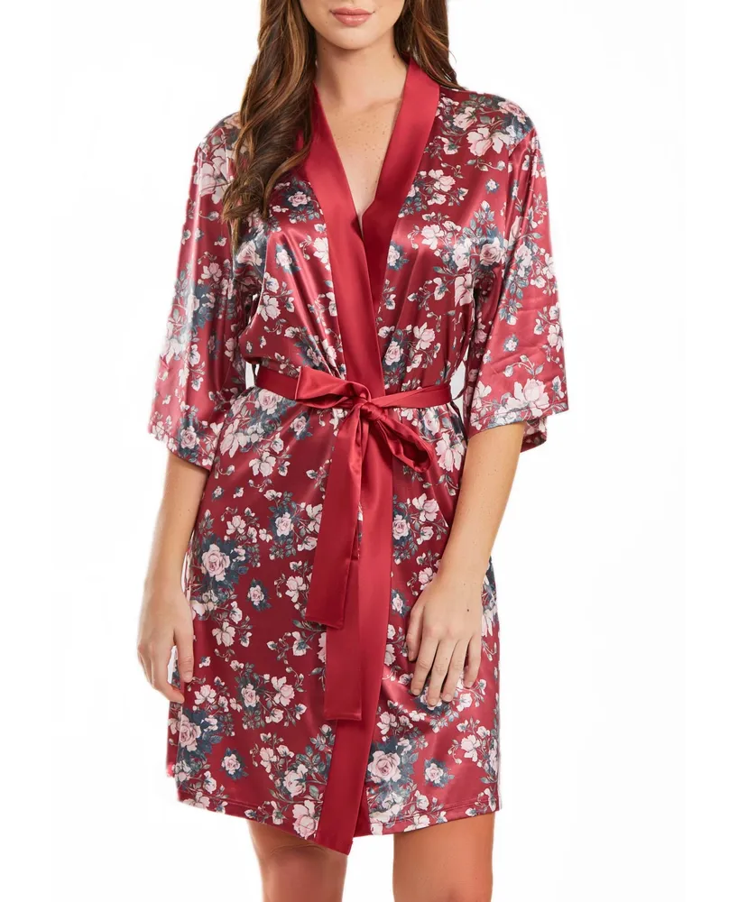 iCollection Women's Jenna Contrast Satin Floral Robe with Self Tie Sash, 1 Piece