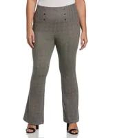 Ella Rafaella Plus Button Detail Plaid Bootcut Pants