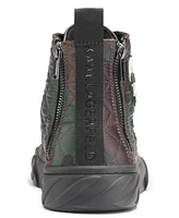 Karl Lagerfeld Men's Quilted Camo Double Back Zip High Top with Head Patch Sneaker