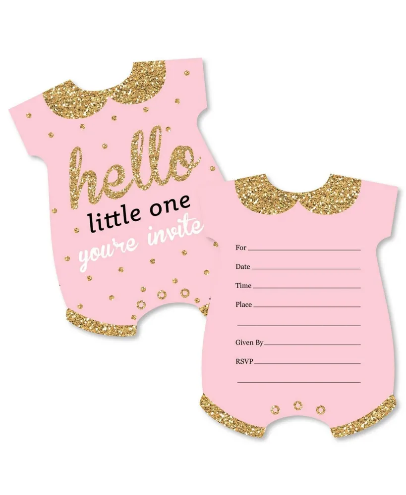 Hello Little One - Pink and Gold Shaped Fill-in Invitations with Envelopes 12 Ct