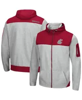 Men's Colosseum Heathered Gray, Crimson Washington State Cougars Schwartz Full-Zip Hoodie