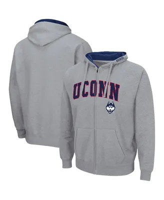 Men's Colosseum Heathered Gray UConn Huskies Arch and Logo 3.0 Full-Zip Hoodie