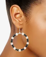 Cultured Freshwater Pearl (6mm) & Black Spinel (6mm) Circle Drop Earrings in Sterling Silver