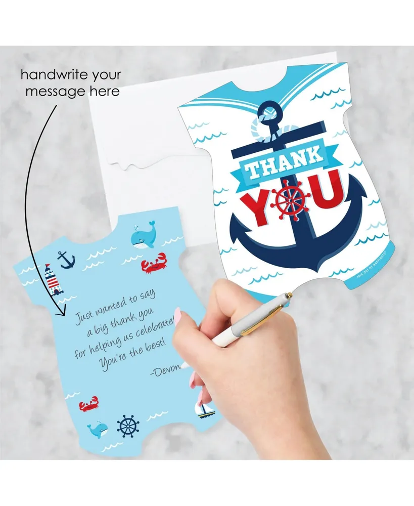 Ahoy It's a Boy - Nautical Baby Shower Shaped Thank You Note Cards - 12 Ct