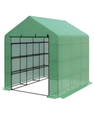Outsunny Greenhouse 8' x 6' x 7', Walk-in Hot House, 18 shelves, for Plants