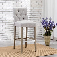 29" Upholstered Linen Fabric Tufted Bar Stool Chair