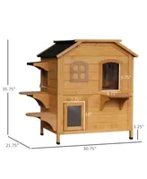 PawHut 2-Story Wooden Cat Condo Balcony & for Indoor Outdoor Use Natural