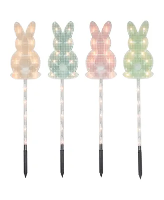 Plaid Pastel Bunny Easter Pathway Marker Lawn Stakes Clear Lights Set, 4 Piece