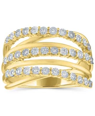 Diamond Multirow Crossover Statement Ring (1/10 ct. t.w.) - Gold