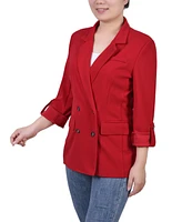 Ny Collection Petite Long Sleeve Double Breasted Crepe Blazer