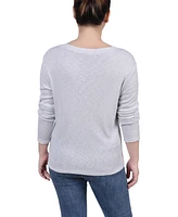 Ny Collection Petite Long Sleeve Ribbed Henley Top