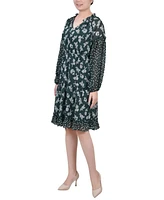 Ny Collection Petite Long Sleeve Combo Chiffon Dress