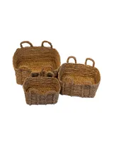 Baum Jumbo Rectangle Braided Rush Baskets, Set of 3