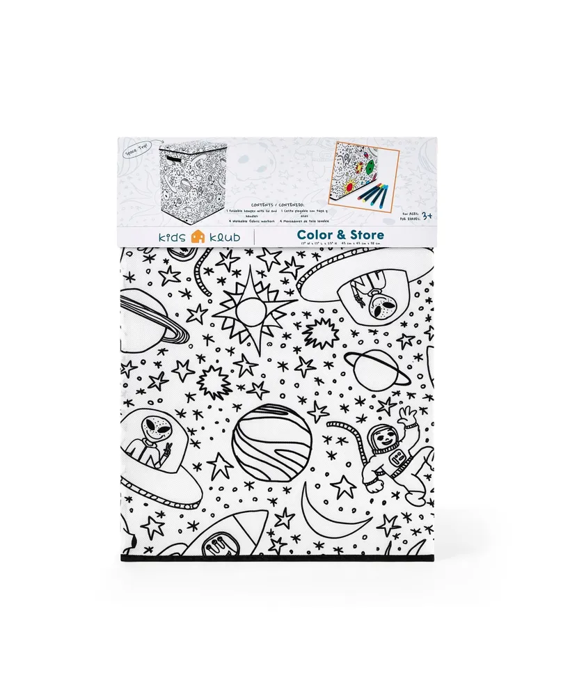 Baum Kid's Coloring Space Print Hamper with Lid and 4 Washable Markers Set