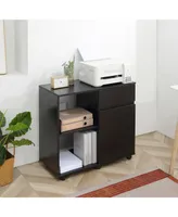 Homcom Printer Stand with Open Storage Shelves Home Office Use Drawer Black