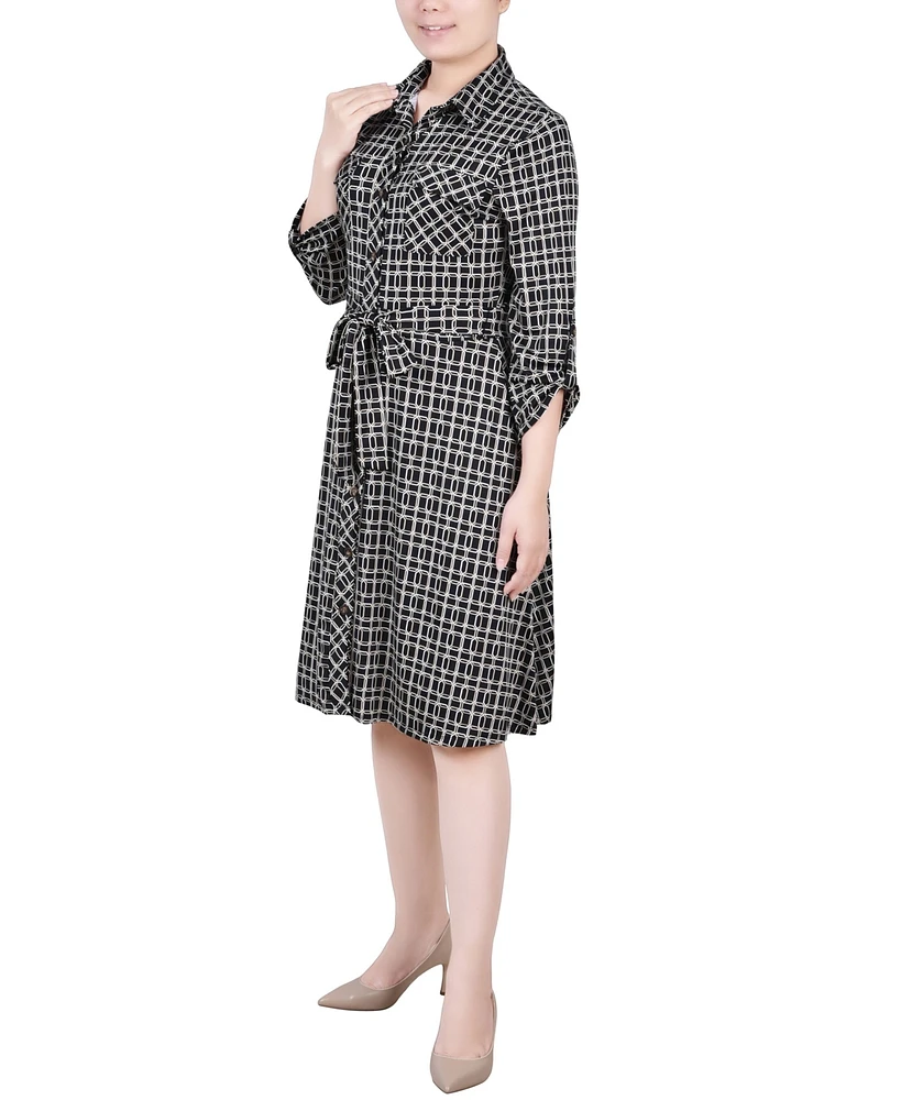 Ny Collection Petite 3/4 Sleeve Roll Tab Shirtdress