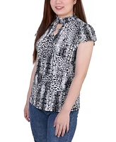 Ny Collection Petite Short Flutter Sleeve Mock Neck Top