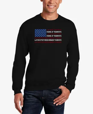 La Pop Art Men's Land of the Free American Flag Word Crew Neck Sweatshirt