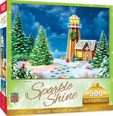 Masterpieces 500 Piece Glitter Christmas Puzzle Gingerbread Lighthouse