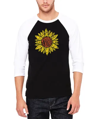La Pop Art Men's Raglan Baseball 3/4 Sleeve Sunflower Word T-shirt