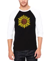 La Pop Art Men's Raglan Baseball 3/4 Sleeve Sunflower Word T-shirt