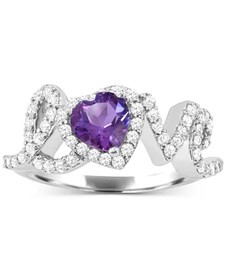 Amethyst (5/8 ct. t.w.) & White Topaz (1-1/2 ct. t.w.) Love Ring in Sterling Silver