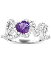 Amethyst (5/8 ct. t.w.) & White Topaz (1-1/2 ct. t.w.) Love Ring in Sterling Silver