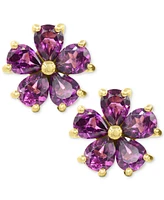 Rhodolite Garnet (2-7/8 ct. t.w.) & Diamond Accent Flower Stud Earrings in 14k Gold-Plated Sterling Silver