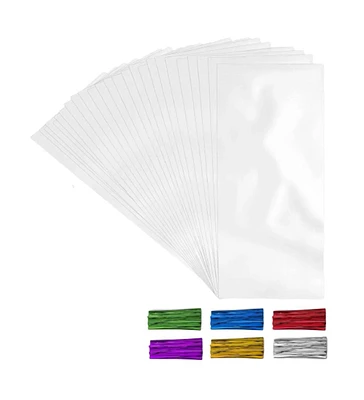 200 Pack Candy Treat Cellophane Bags - 5x7 Thick Plastic Candy Bags with Ties for Goodie Bags