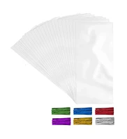 200 Pack Candy Treat Cellophane Bags - 5x7 Thick Plastic Candy Bags with Ties for Goodie Bags