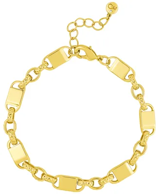 And Now This High Polished Square Link and Textured Link Chain Bracelet in 18K Gold Plated Brass
