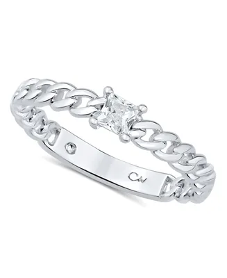 And Now This Demi Fine Cubic Zirconia (0.3 ct.t.w.) Frozen Chain Link Ring Silver Plated