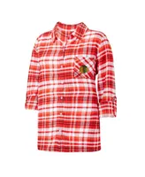 Women's Concepts Sport Red Chicago Blackhawks Mainstay Flannel Full-Button Three-Quarter Sleeve Nightshirt